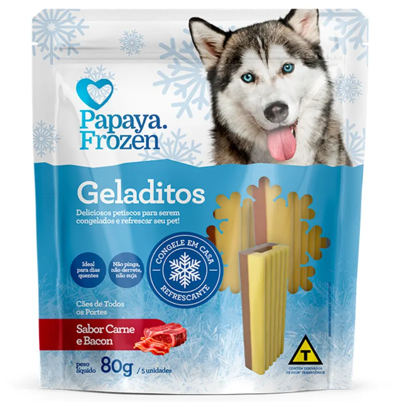 Snack Papaya Frozen Geladitos Sabor Carne e Bacon para Cães 80 g