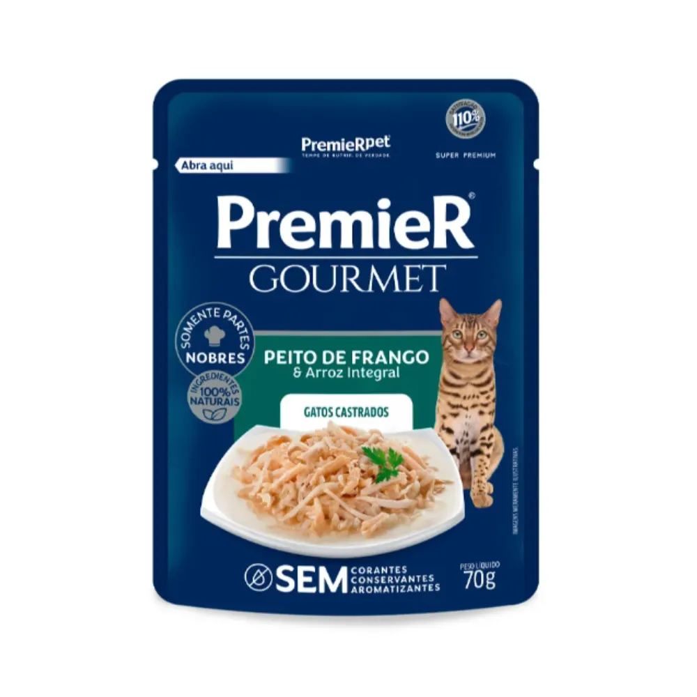 Ração Úmida Premier Gourmet Gatos Adultos Castrado Frango 70 g