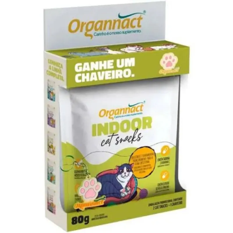 Kit Indoor Cat Snacks Organnact 80 g + Chaveiro