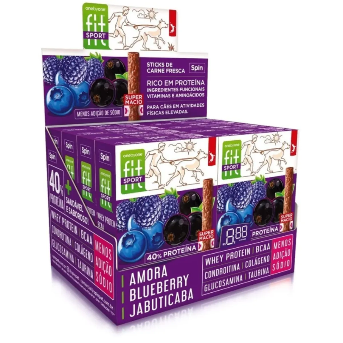 Display Petiscos Para Cães Sticks Fit Spin Pet - 50g - Amora + Blueberry + Jabuticaba 8un