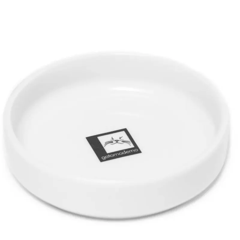 Comedouro Raso de Porcelana Gatomoderno Branco
