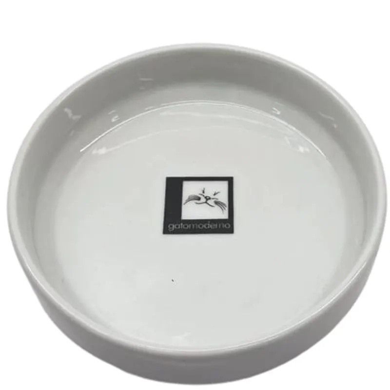 Comedouro Raso de Porcelana Gatomoderno Branco