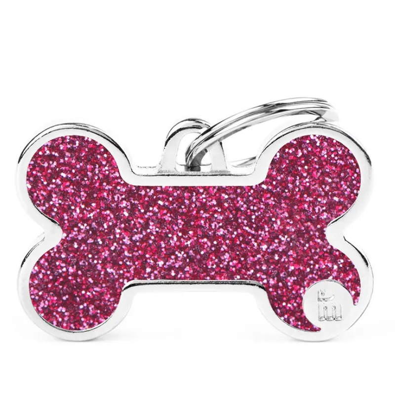 Medalha Id Shine Osso Rosa com Glitter P