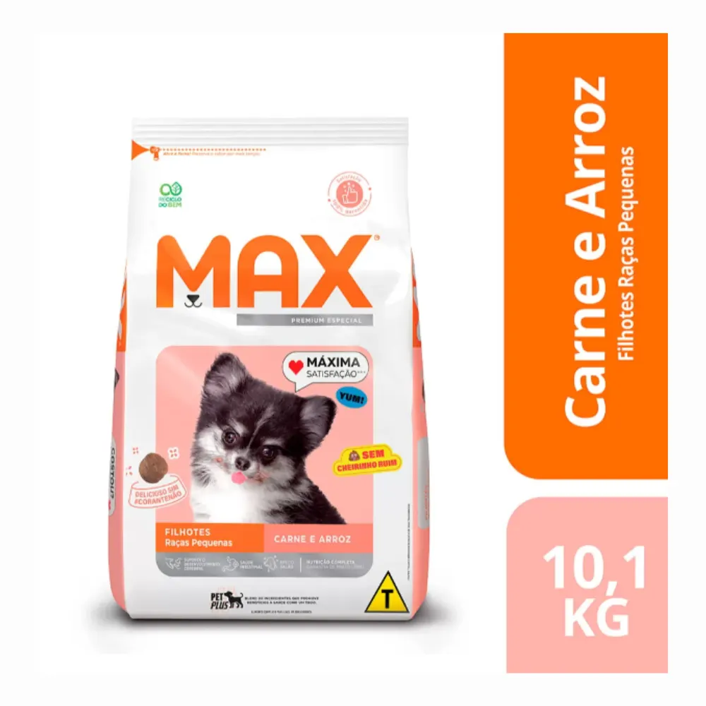 Ração Max Cães Filhotes Porte Pequeno Carne e Arroz 10,1 Kg
