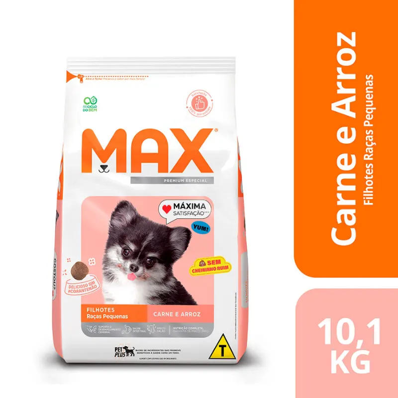 Ração Max Cães Filhotes Porte Pequeno Carne e Arroz 10,1 Kg
