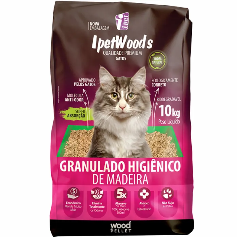 Granulado Higiênico de Madeira para Gatos Ipet Woods 10 Kg