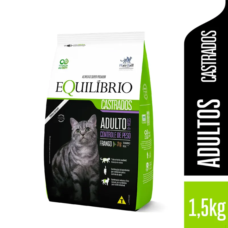 Ração Equilíbrio Gatos Adultos Castrados Sabor Frango 1,5Kg