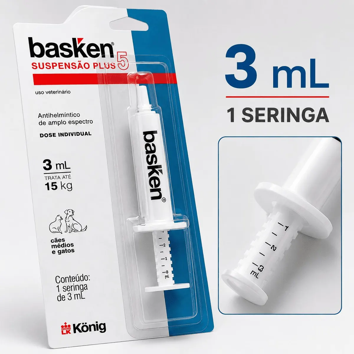 Vermífugo König Basken Suspensão Plus5 para Cães até 15 Kg 3 ml