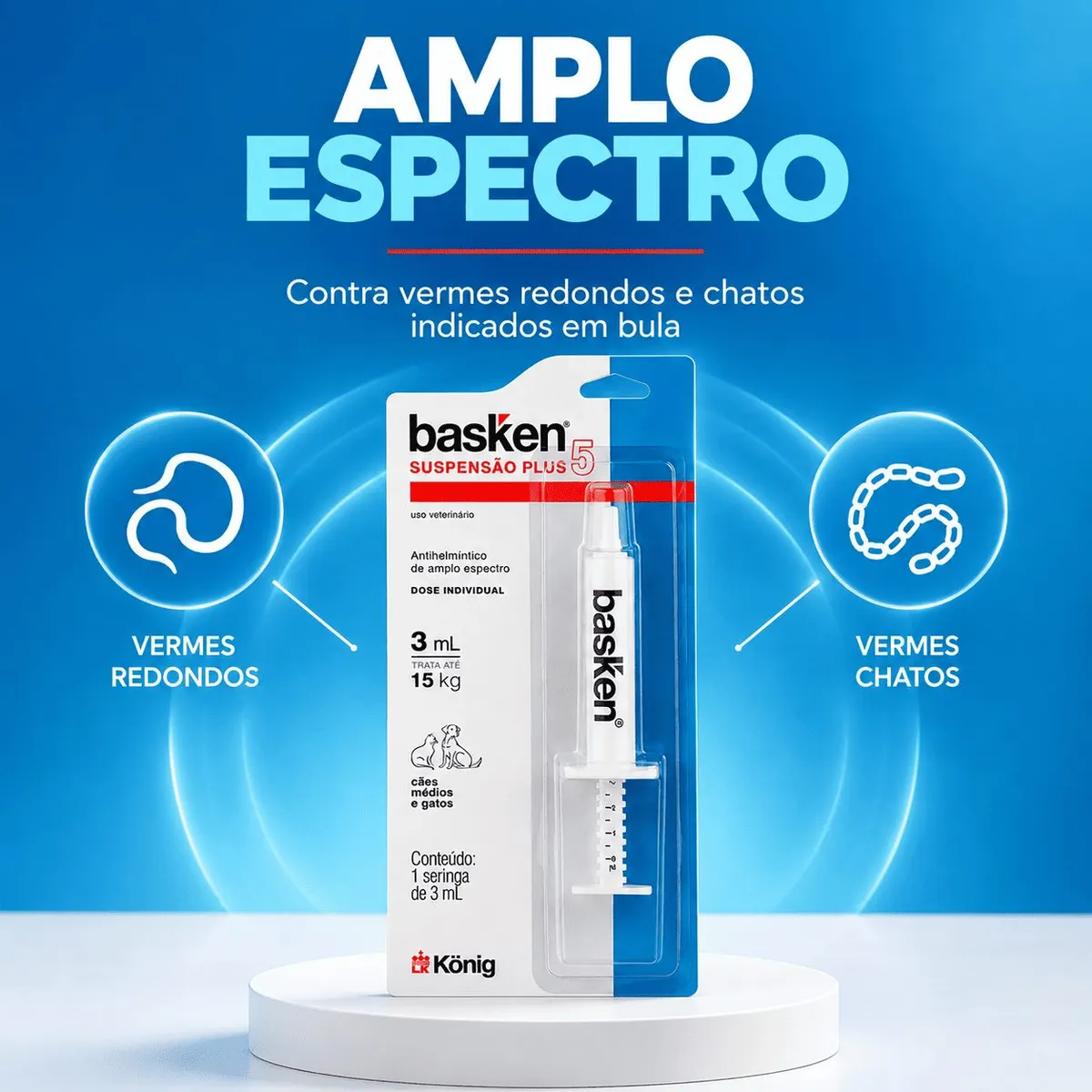 Vermífugo König Basken Suspensão Plus5 para Cães até 15 Kg 3 ml