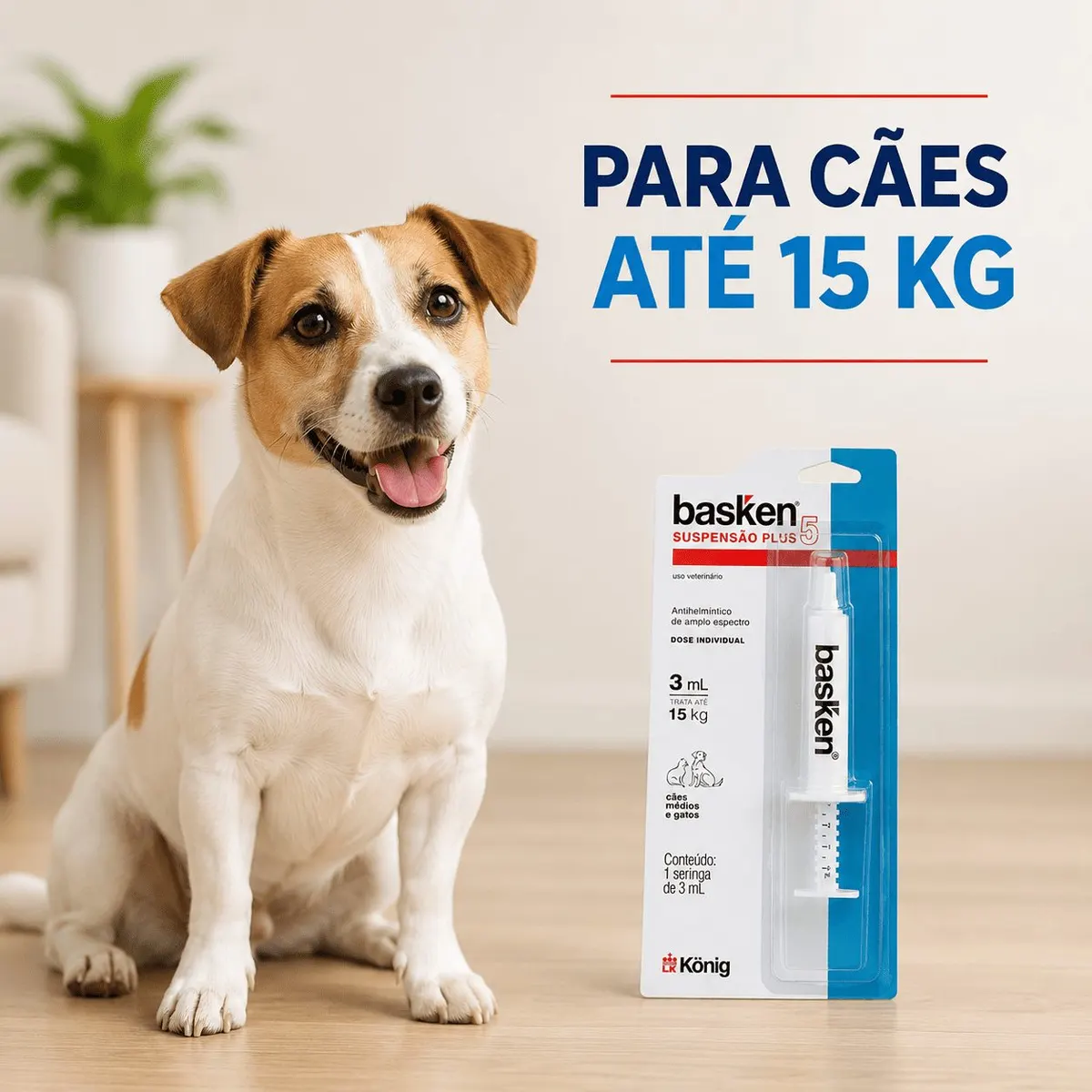 Vermífugo König Basken Suspensão Plus5 para Cães até 15 Kg 3 ml