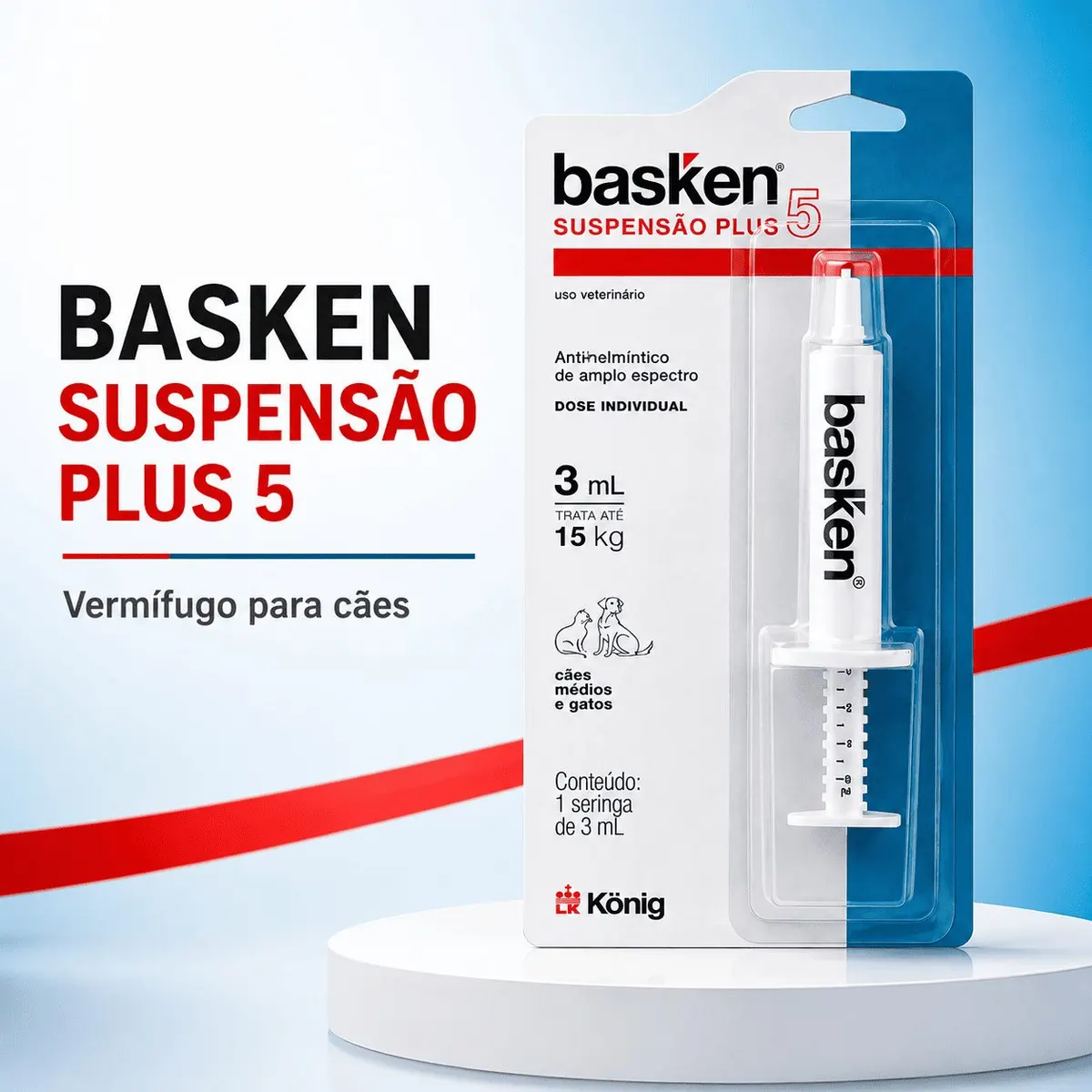 Vermífugo König Basken Suspensão Plus5 para Cães até 15 Kg 3 ml