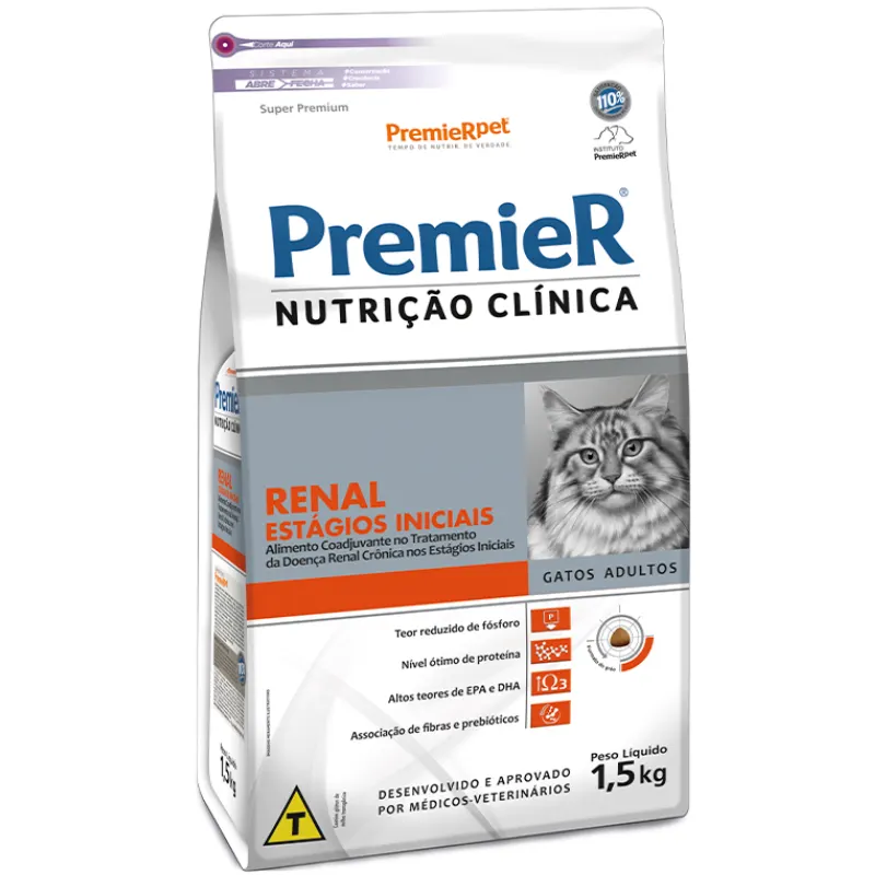 Ração Premier Nutrição Clínica Renal Estágios Iniciais Gatos Adultos 1,5 kg