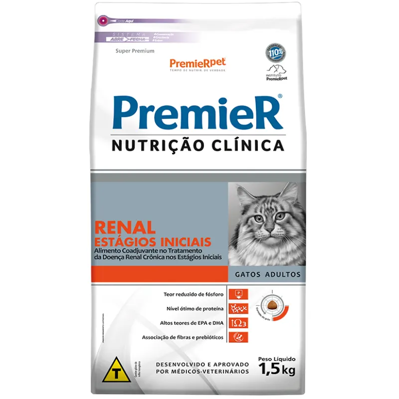 Ração Premier Nutrição Clínica Renal Estágios Iniciais Gatos Adultos 1,5 kg