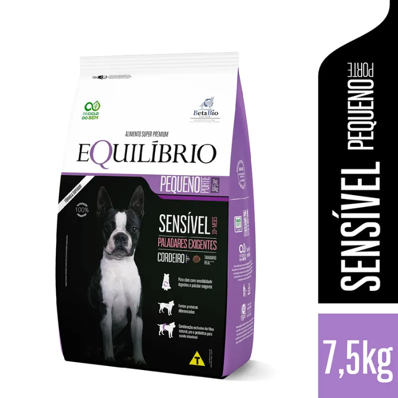 Ração Equilíbrio Cães Adultos Sensível de Pequeno Porte Cordeiro 7,5 Kg