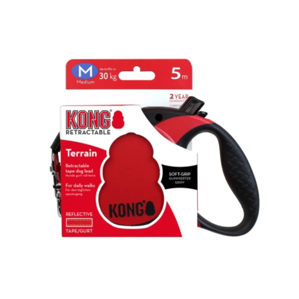 Coleira retrátil para cães Kong Terrain, vermelha- M