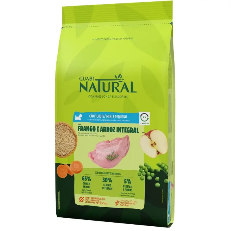 Ração Guabi Natural Cão Filhote Mini e Peq Frango Arroz