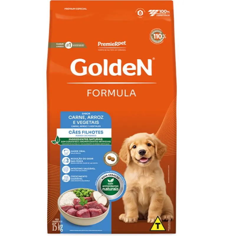 Ração Golden Mega Cães Filhotes Grande Sabor Frango e Arroz 15kg