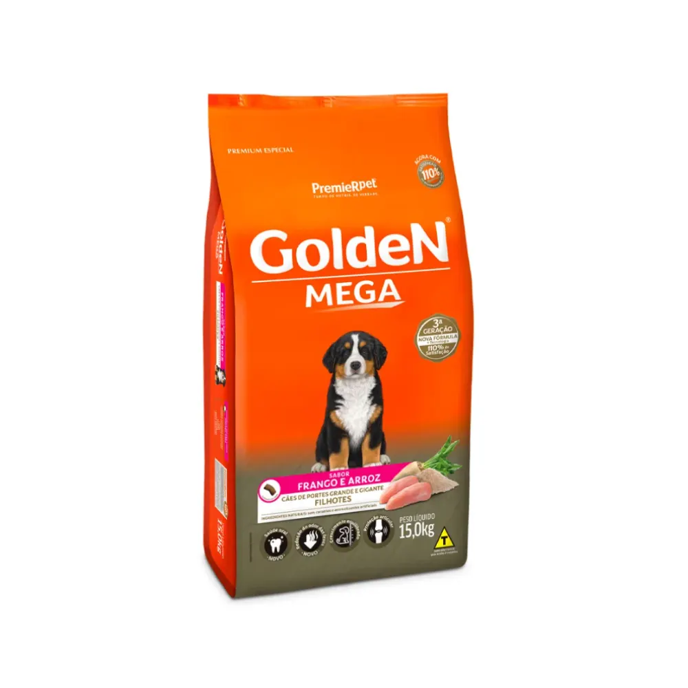 Ração Golden Mega Cães Filhotes Grande Sabor Frango e Arroz 15kg