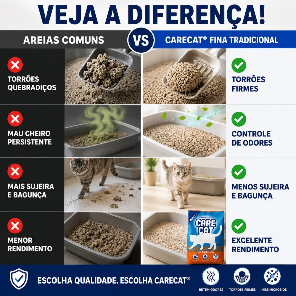 Areia Higiênica CareCat  Fina Tradicional 4kg
