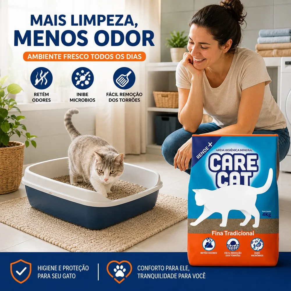 Areia Higiênica CareCat  Fina Tradicional 4kg