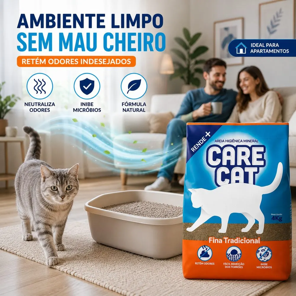 Areia Higiênica CareCat  Fina Tradicional 4kg