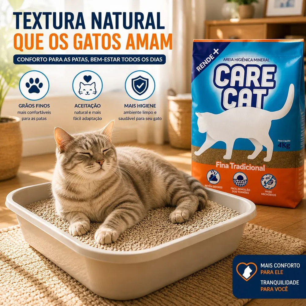 Areia Higiênica CareCat  Fina Tradicional 4kg