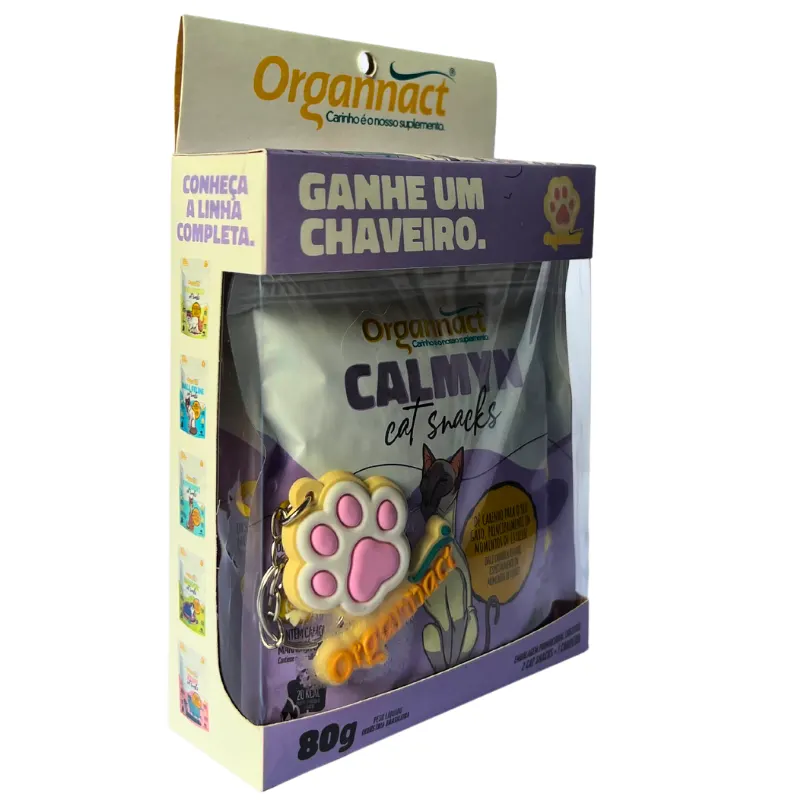 Kit Calmyn Cat Snacks Organnact 80 g + Chaveiro