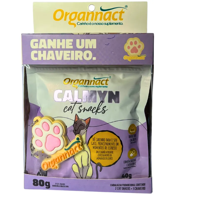 Kit Calmyn Cat Snacks Organnact 80 g + Chaveiro