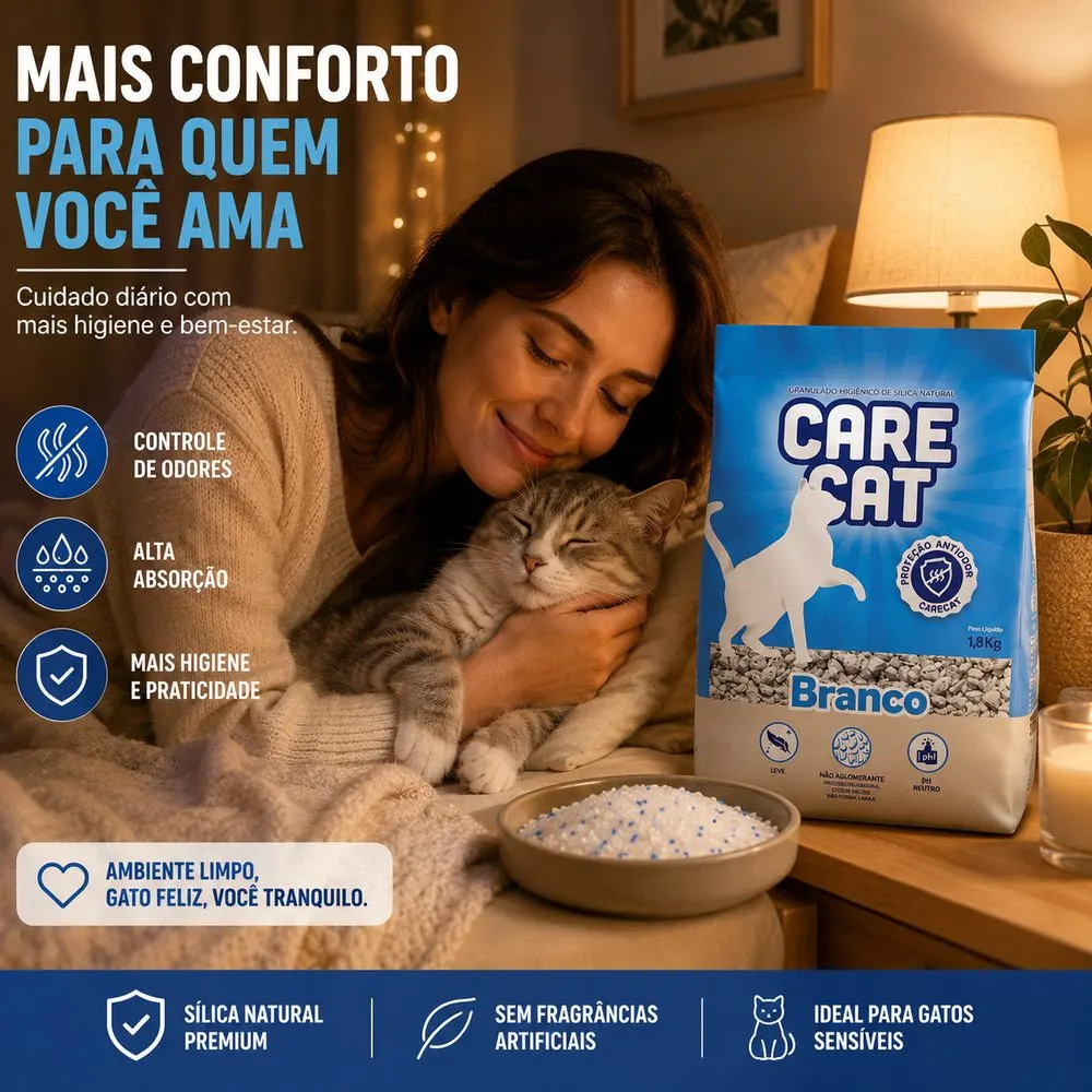 Areia Higiênica CareCat  Sílica Natural Antiodor Gatos 1,8 kg