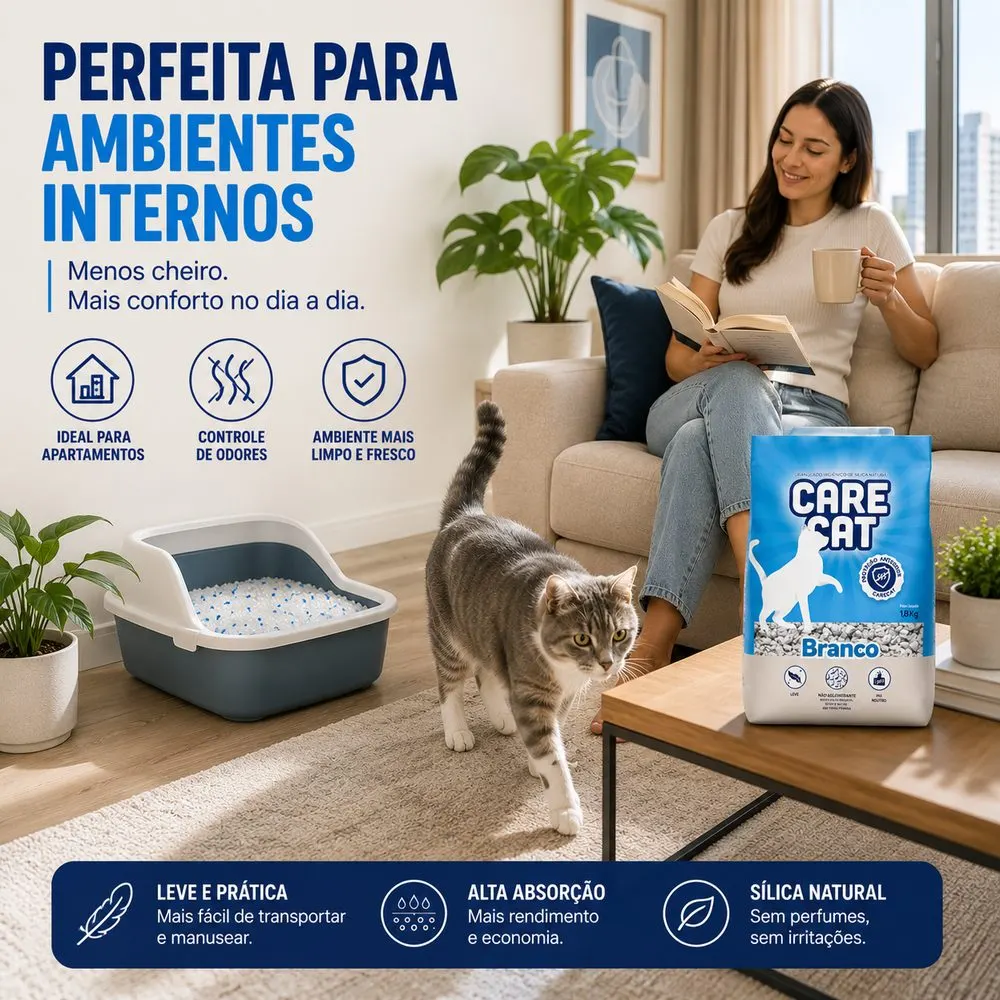 Areia Higiênica CareCat  Sílica Natural Antiodor Gatos 1,8 kg