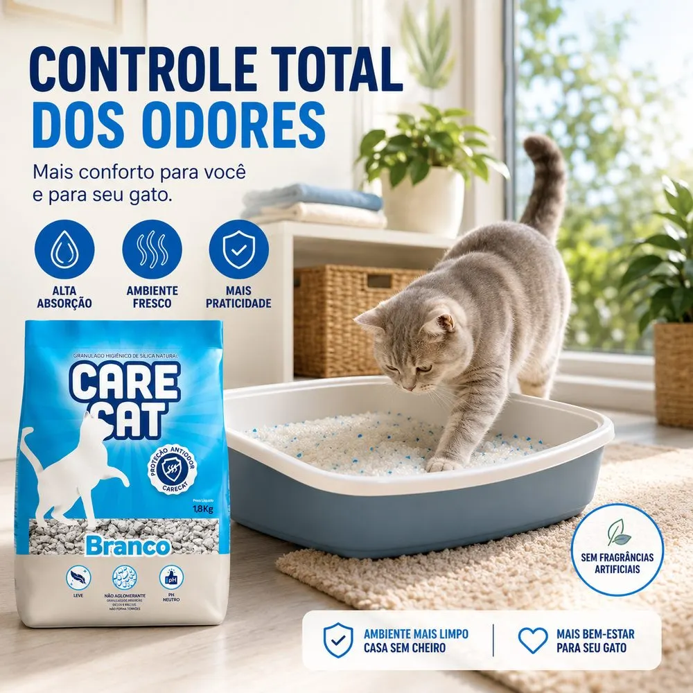 Areia Higiênica CareCat  Sílica Natural Antiodor Gatos 1,8 kg