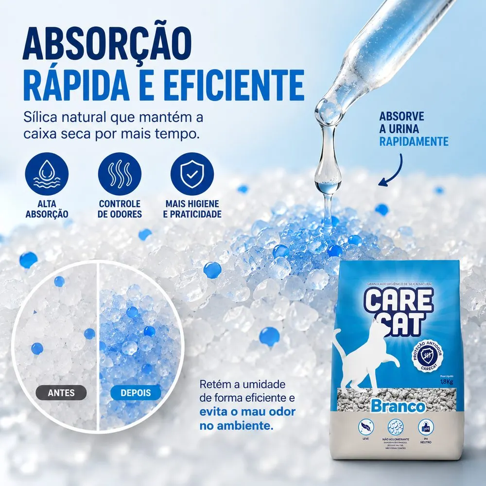 Areia Higiênica CareCat  Sílica Natural Antiodor Gatos 1,8 kg