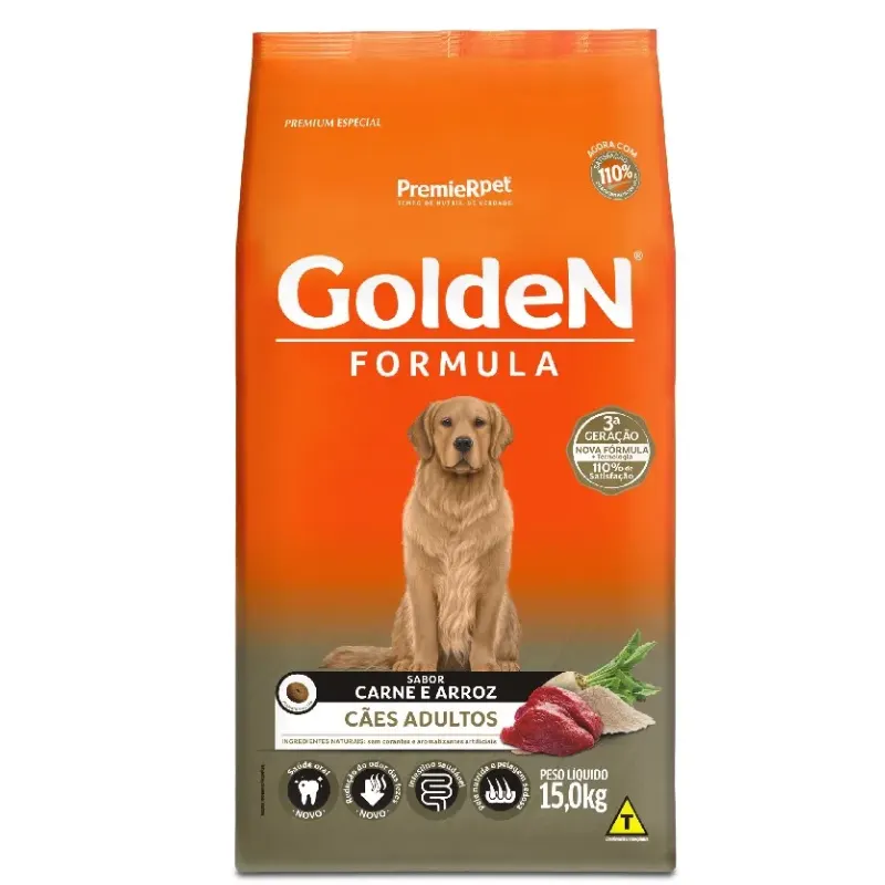 Ração Golden Fórmula para Cães Adultos Carne e Arroz 15Kg