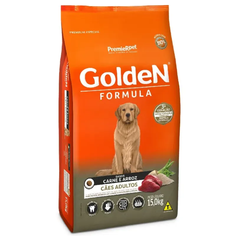 Ração Golden Fórmula para Cães Adultos Carne e Arroz 15Kg