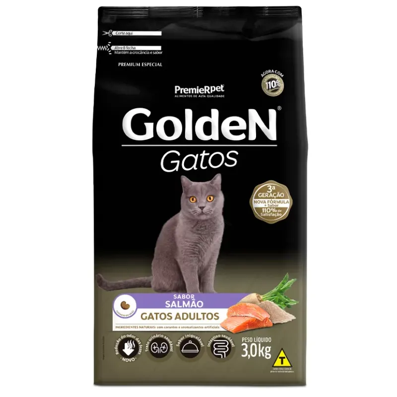 Ração Golden para Gatos Adultos Sabor Salmão