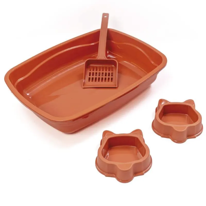 Kit Bandeja com 2 Comedouros e Pá Terracota São Pet