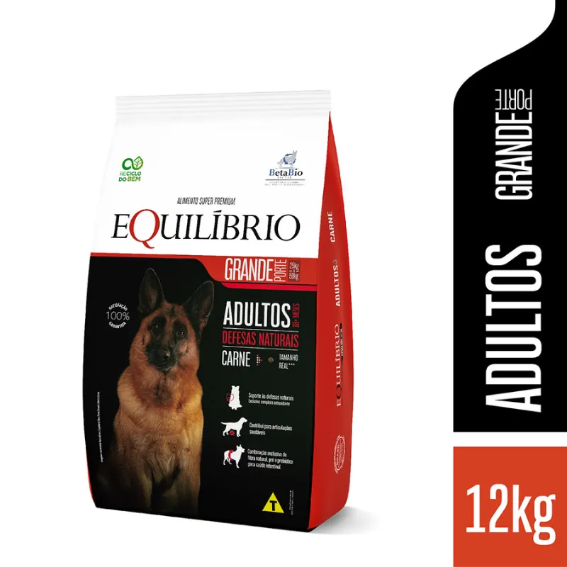 Ração Equilíbrio para Cães Adultos de Porte Grande Sabor Carne 12 Kg