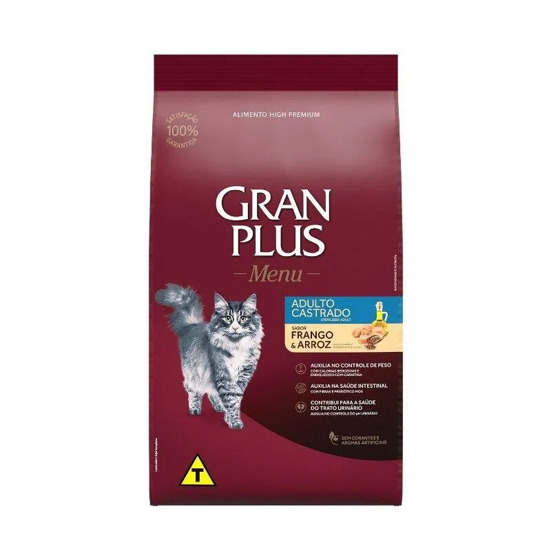Ração GranPlus Menu GatosAdultos Castrado Frango e Arroz 10 x 1,01kg