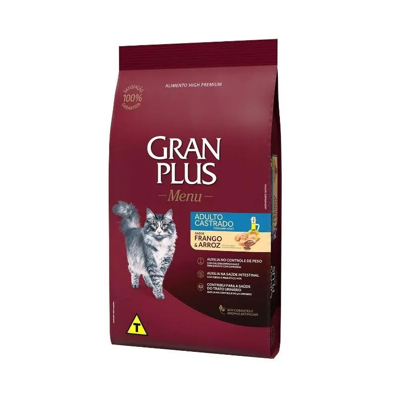 Ração GranPlus Menu GatosAdultos Castrado Frango e Arroz 10 x 1,01kg