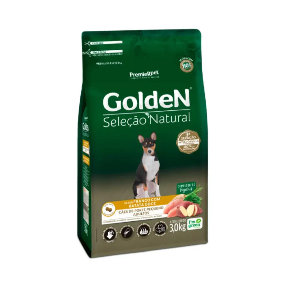 Ração Golden Seleção Natural Cães Adultos Porte Pequeno Frango e Batata Doce 3 Kg