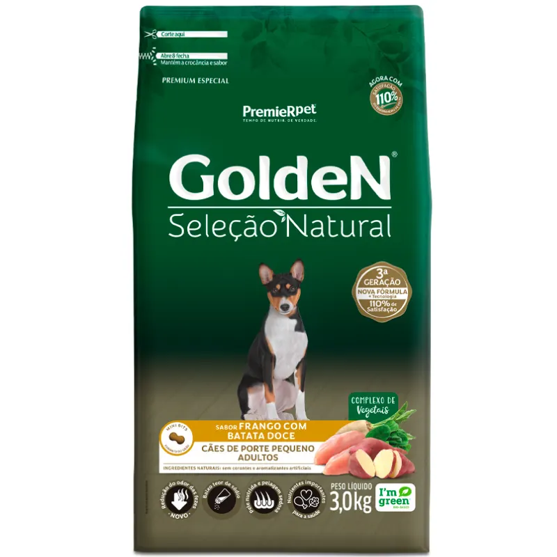 Ração Golden Seleção Natural Cães Adultos Porte Pequeno Frango e Batata Doce 3 Kg