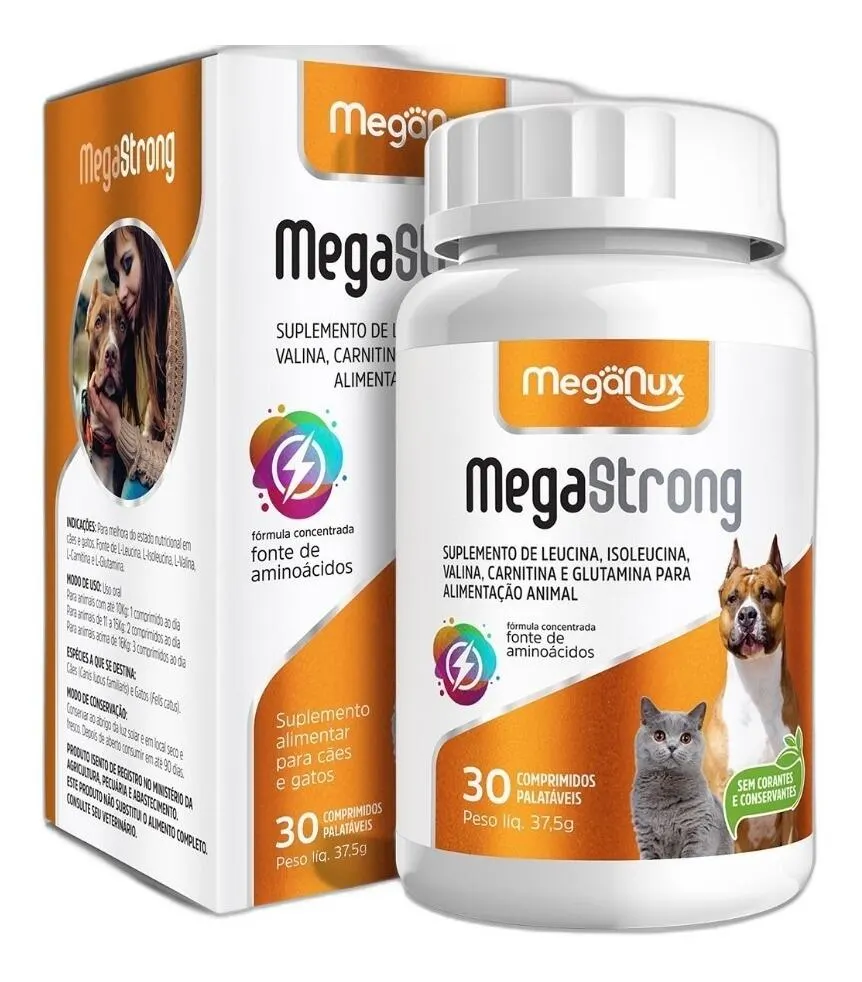 Suplemento MEGA-STRONG BCAA 30/60comp - Cães e Gatos - 30