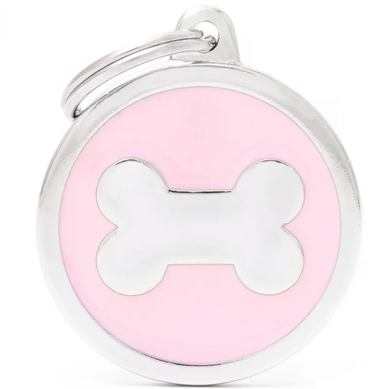Medalha de Identificação My Family Círculo Grande Rosa com Osso Branco