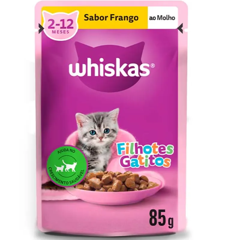 Ração Úmida Whiskas Sachê Gatos Filhotes Frango Molho 85g