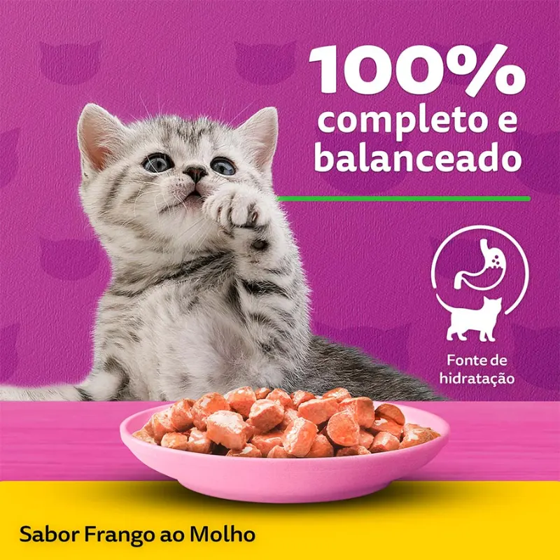 Ração Úmida Whiskas Sachê Gatos Filhotes Frango Molho 85g