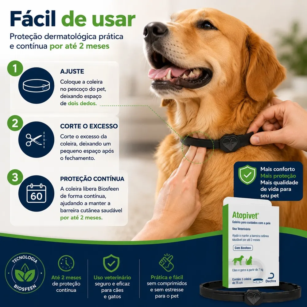 Coleira Dermatológica Atopivet 75 cm Dechra para Cães e Gatos a Partir de 7 Kg