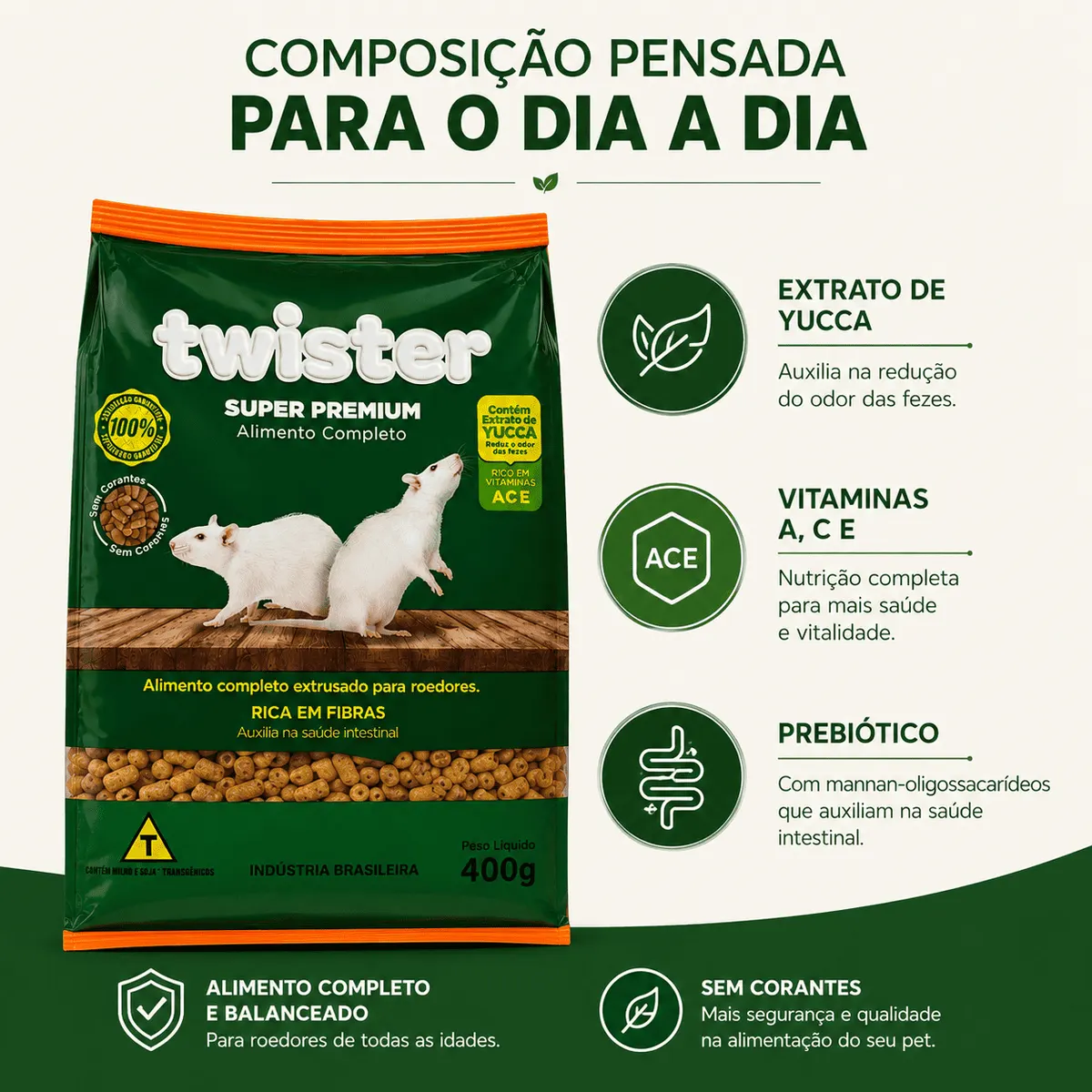 Fluffy Roe Twister Ração Roedores Super Premium 400g