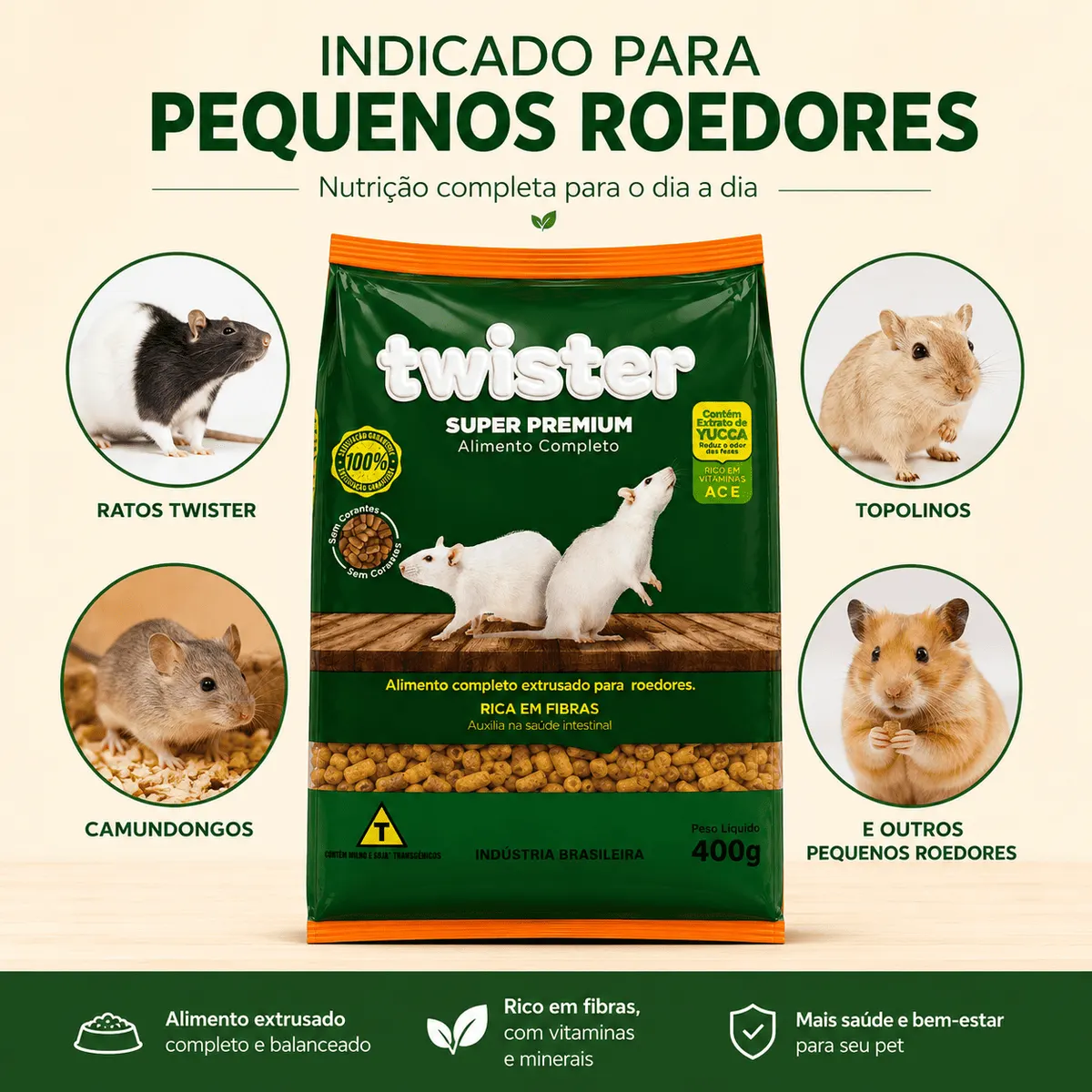 Fluffy Roe Twister Ração Roedores Super Premium 400g