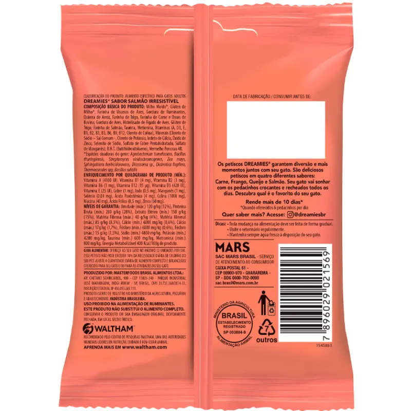 Petisco Dreamies Sabor Salmão Irresistível para Gatos Adultos 40 g