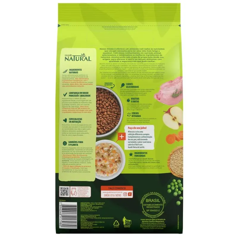 Ração Guabi Natural Cão Sênior Mini e Pequeno Frango e Arroz